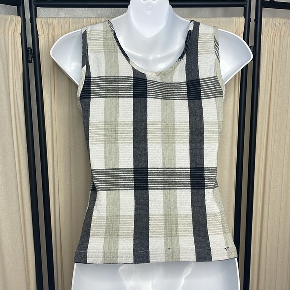 VINTAGE 90’S KAREN HART- CREAM, WHITE & BLACK  STRETCHY TANK TOP SIZE MEDIUM - Picture 4 of 10